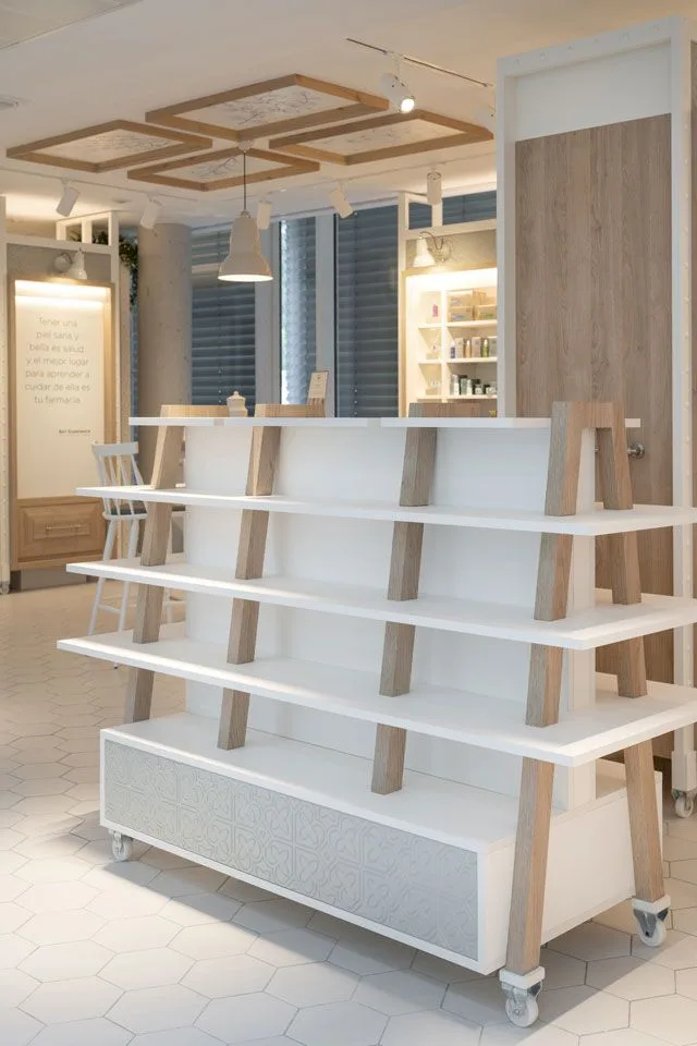 A-Frame Wooden Leg Mobile Island Display Shelf