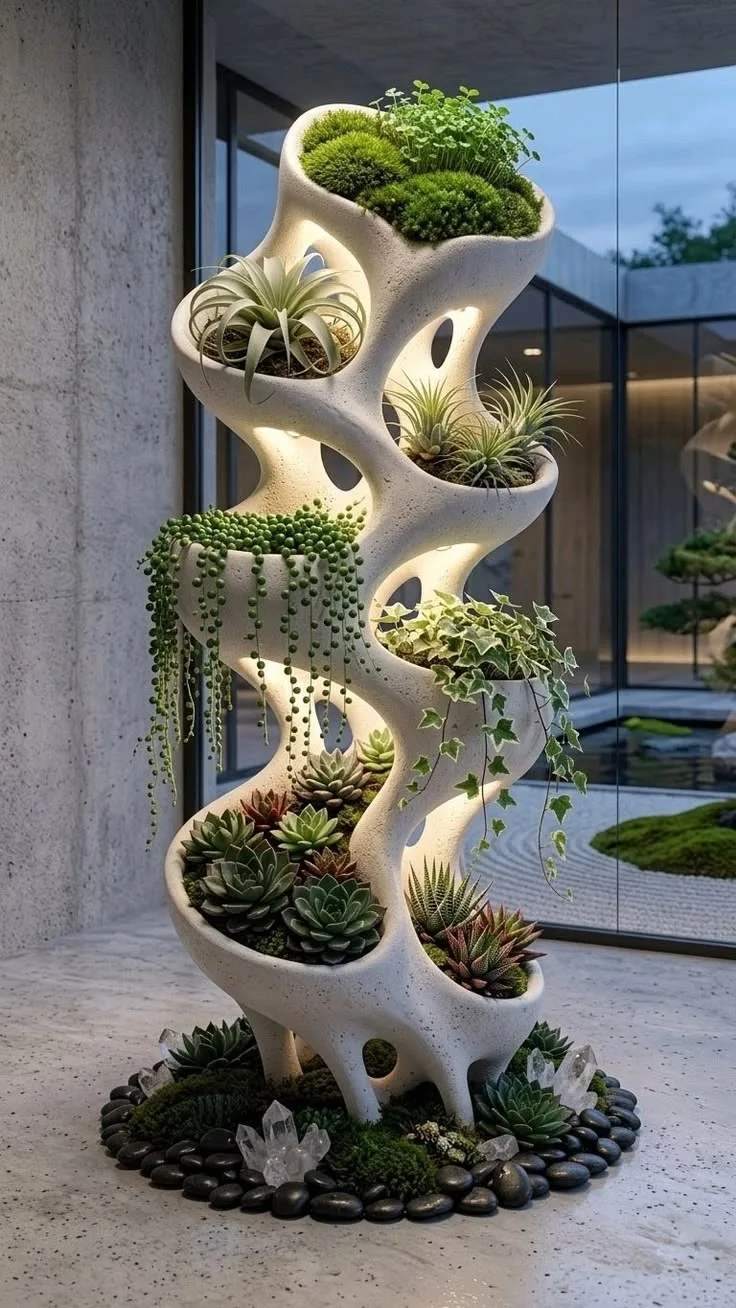 Abstract Organic FRP Art Planter Sculpture for Indoor Landscape Design