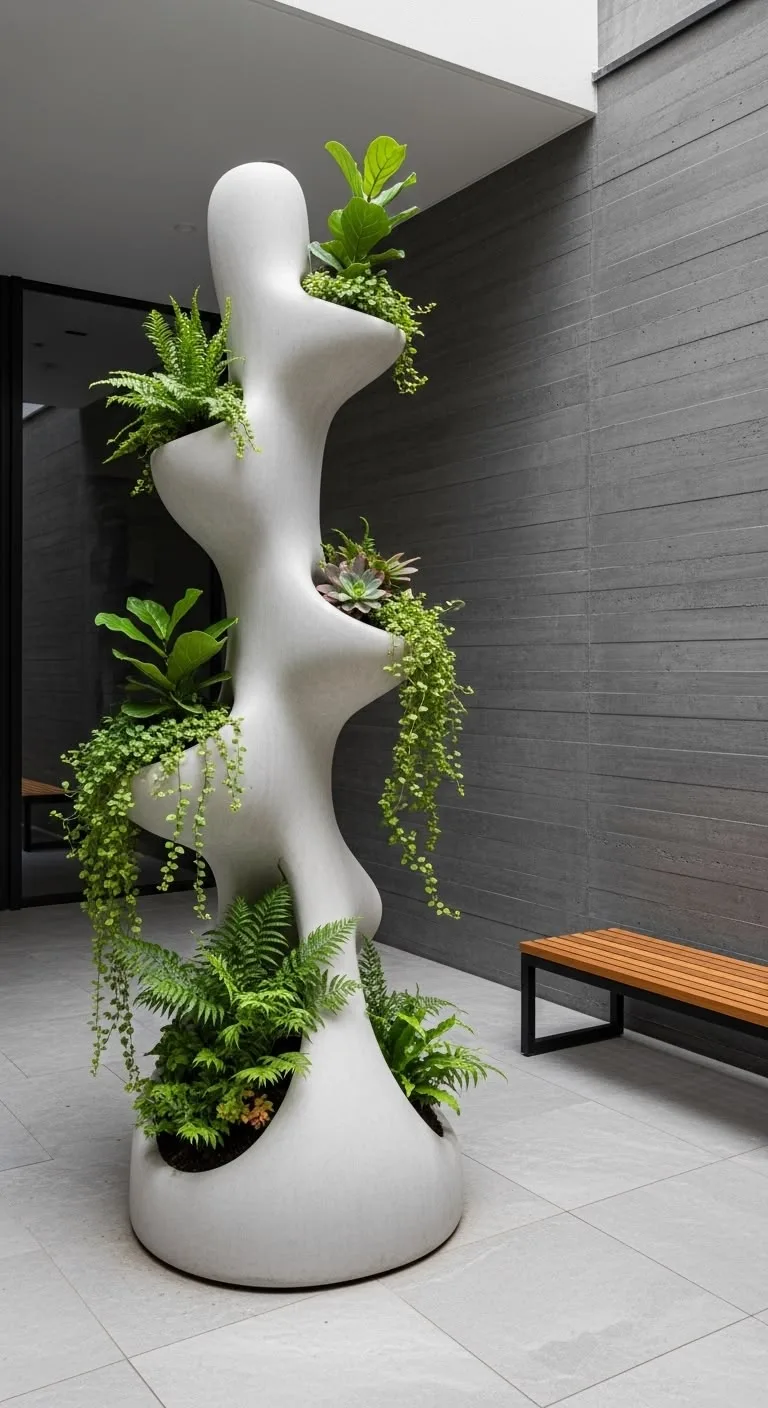 Abstract Organic FRP Art Planter Sculpture for Indoor Landscape Design — view 2