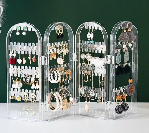 Acrylic necklace earring rack Transparent folding jewelry rack — view 2