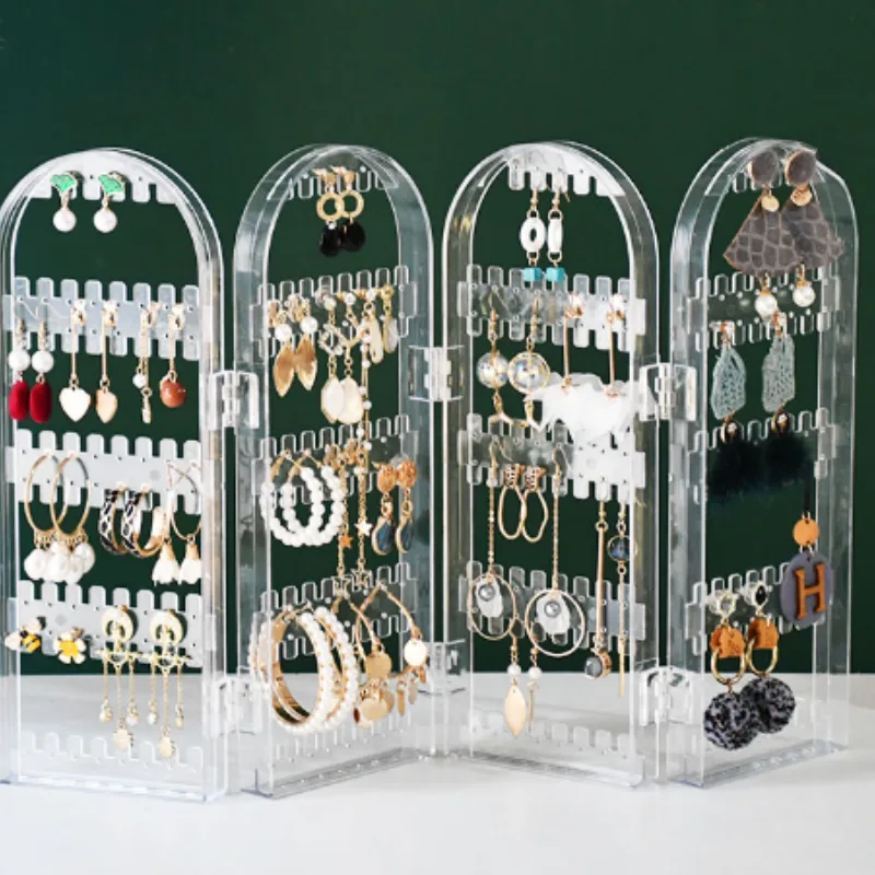 Acrylic necklace earring rack Transparent folding jewelry rack