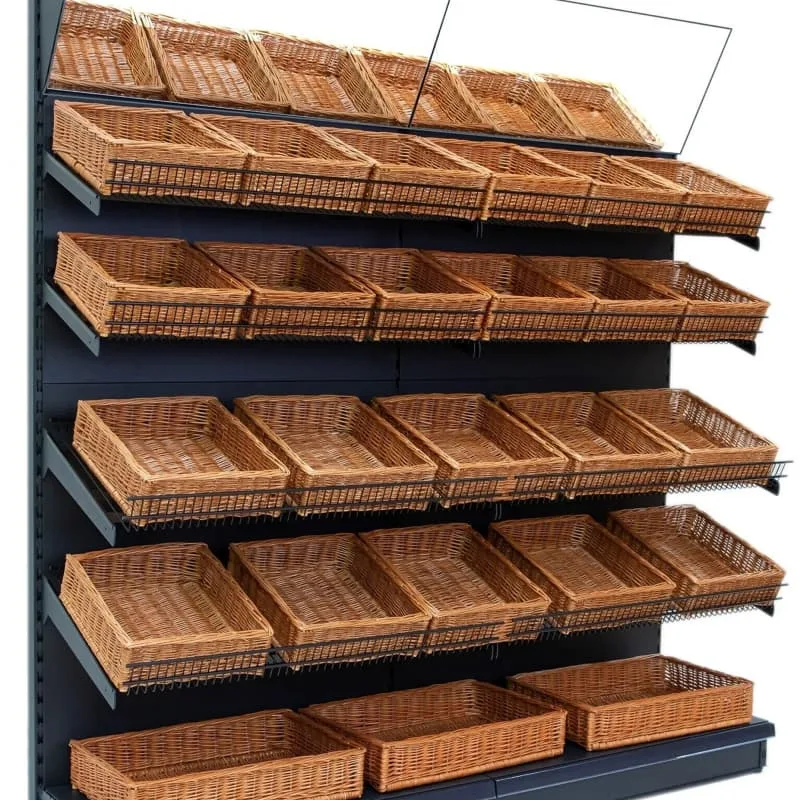 Adjustable Bakery Shelving Units With Wicker Baskets For Bread And Food Retail Display — view 4