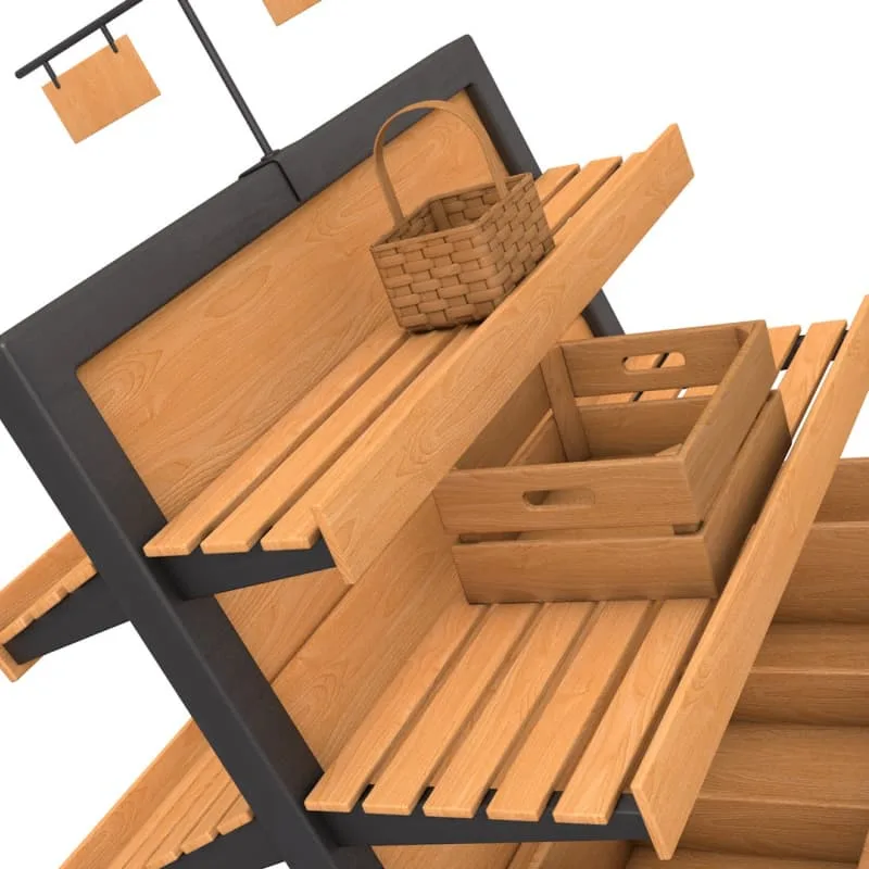Adjustable Wooden Slat Freestanding Gondola Rack for Bread and Pastry Bakery Display — view 5