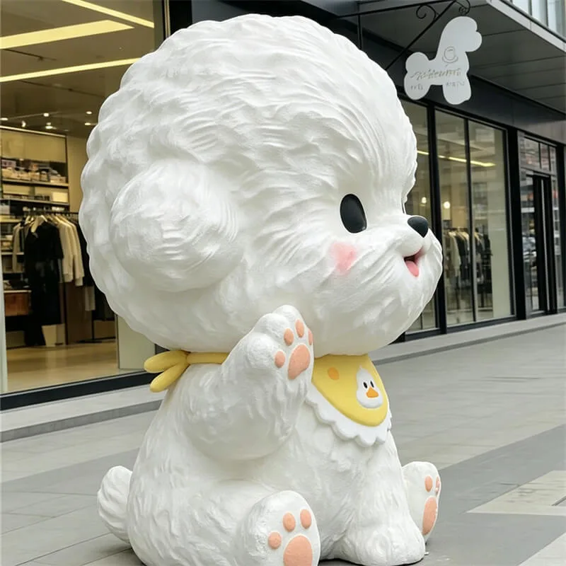 Adorable Waving Bichon Frise FRP Sculpture | Lovely IP Dog Figurine | Indoor & Outdoor Decor for Mall, Park & Pet Store — view 3