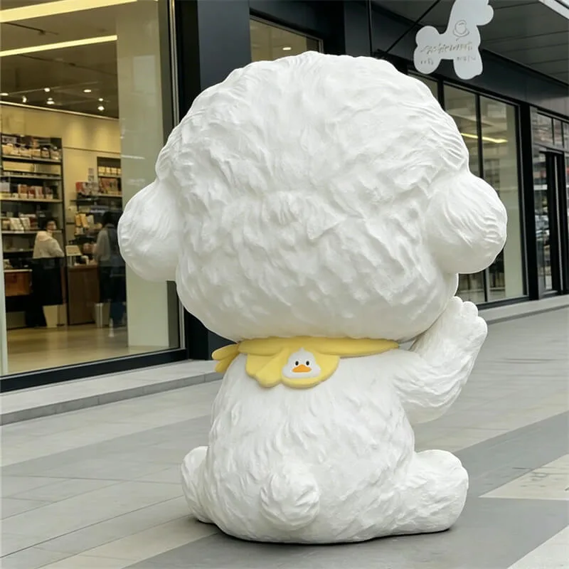 Adorable Waving Bichon Frise FRP Sculpture | Lovely IP Dog Figurine | Indoor & Outdoor Decor for Mall, Park & Pet Store — view 4