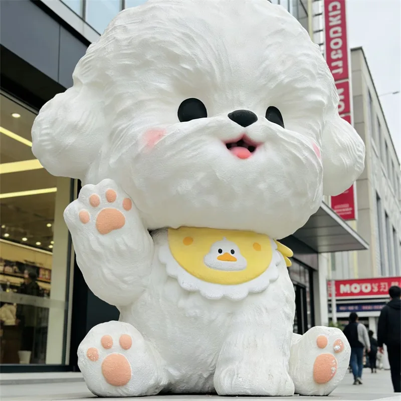 Adorable Waving Bichon Frise FRP Sculpture | Lovely IP Dog Figurine | Indoor & Outdoor Decor for Mall, Park & Pet Store — view 2