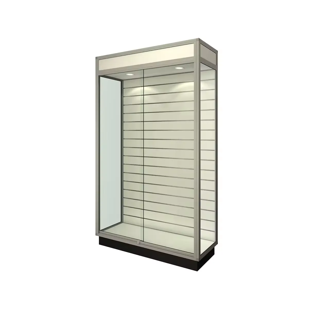Aluminum Frame Slatwall Display Cabinet, Led Lighted Showcases With Adjustable Glass Shelves — view 3