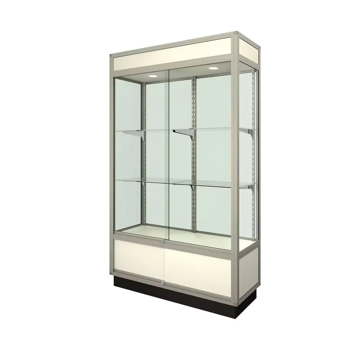 Aluminum Frame Slatwall Display Cabinet, Led Lighted Showcases With Adjustable Glass Shelves — view 4