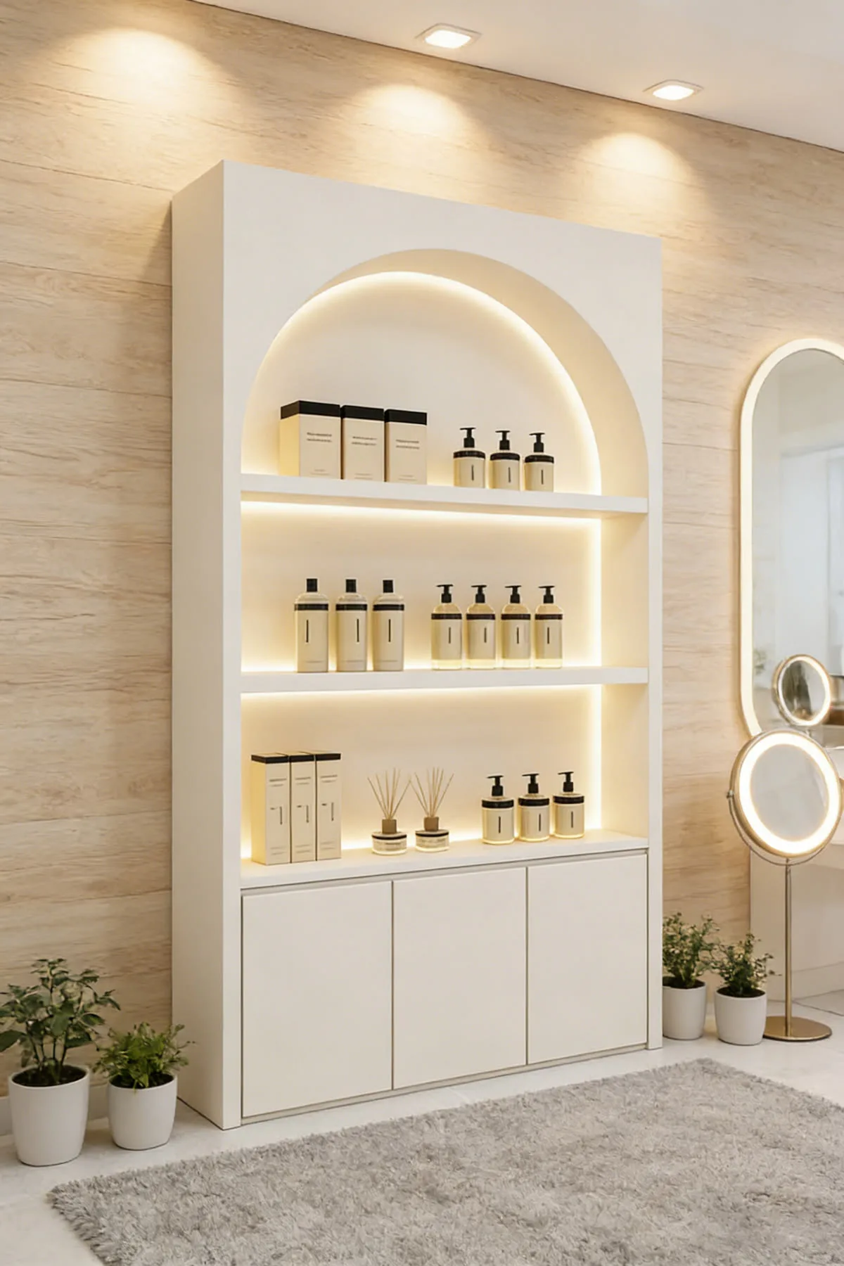 Arched Niche Wall‑Mounted Cosmetic Display Cabinet With LED Lighting
