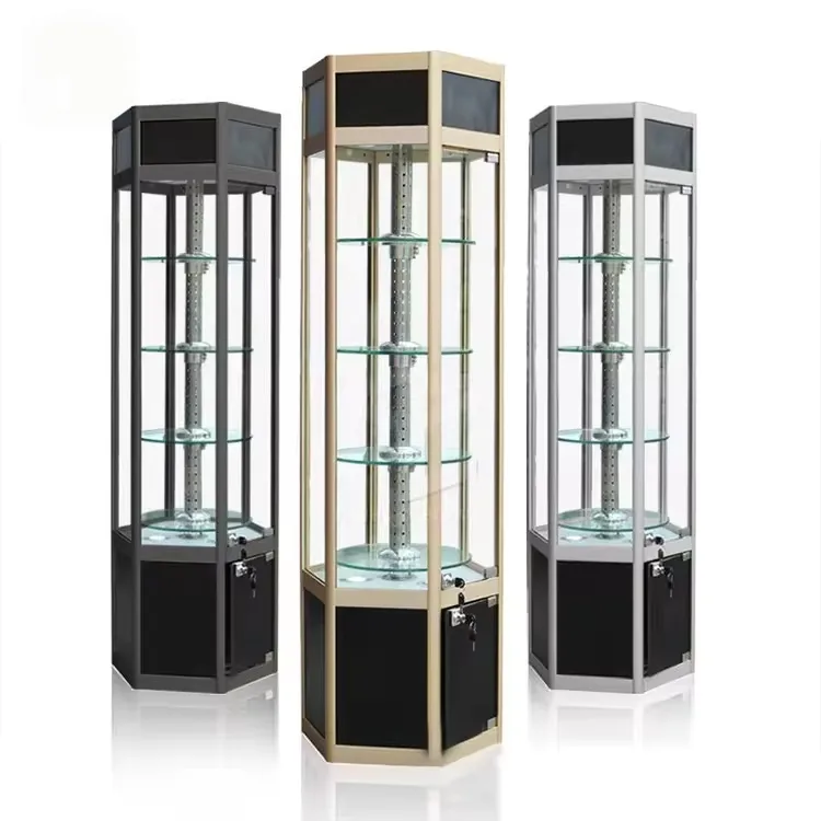 Auto Rotating Hexagon Aluminum Frame Display Showcase — view 4