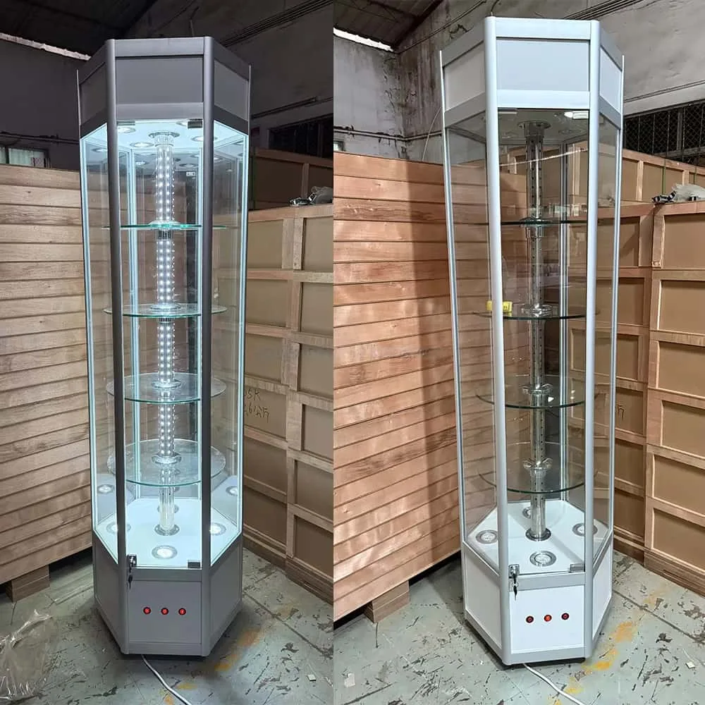 Auto Rotating Hexagon Aluminum Frame Display Showcase — view 3