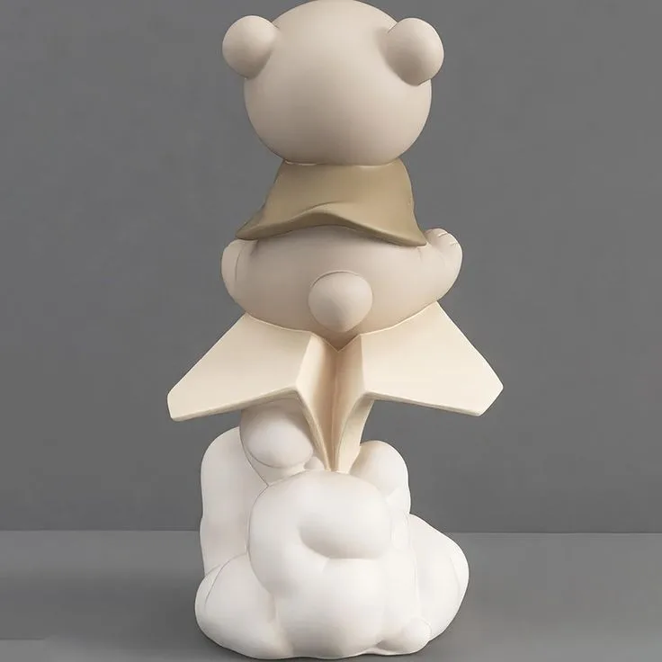 Bear on Paper Plane Fiberglass Sculpture for Nursery & Home Decor — view 3