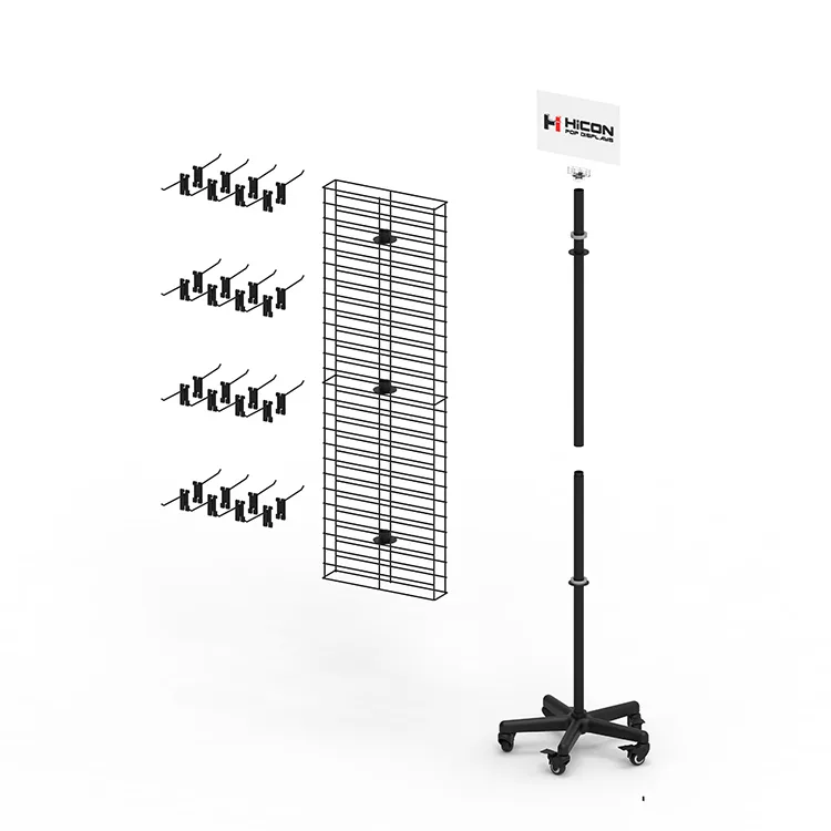 Black 2-Way Grid Panel Socks Stand, Rotating Metal Gridwall Socks Displays Racks For Shop — view 3