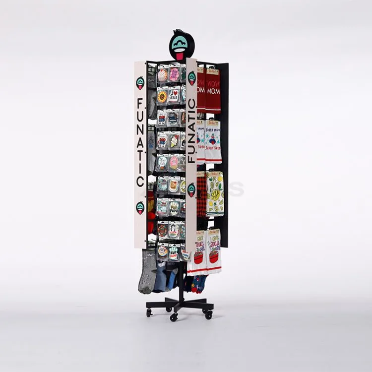 Black 2-Way Grid Panel Socks Stand, Rotating Metal Gridwall Socks Displays Racks For Shop — view 4