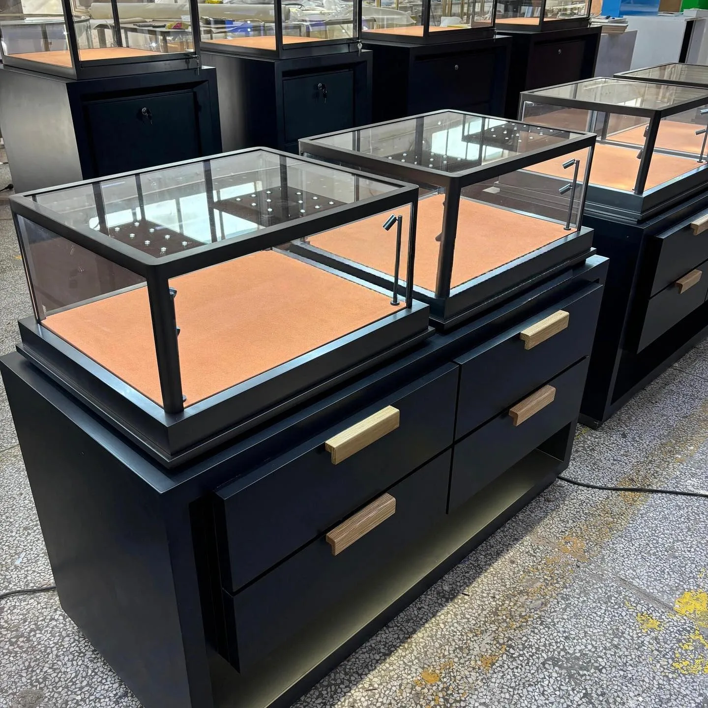 Black Drawer Glass Jewelry Display Cabinet for Jewelry Retail — view 3