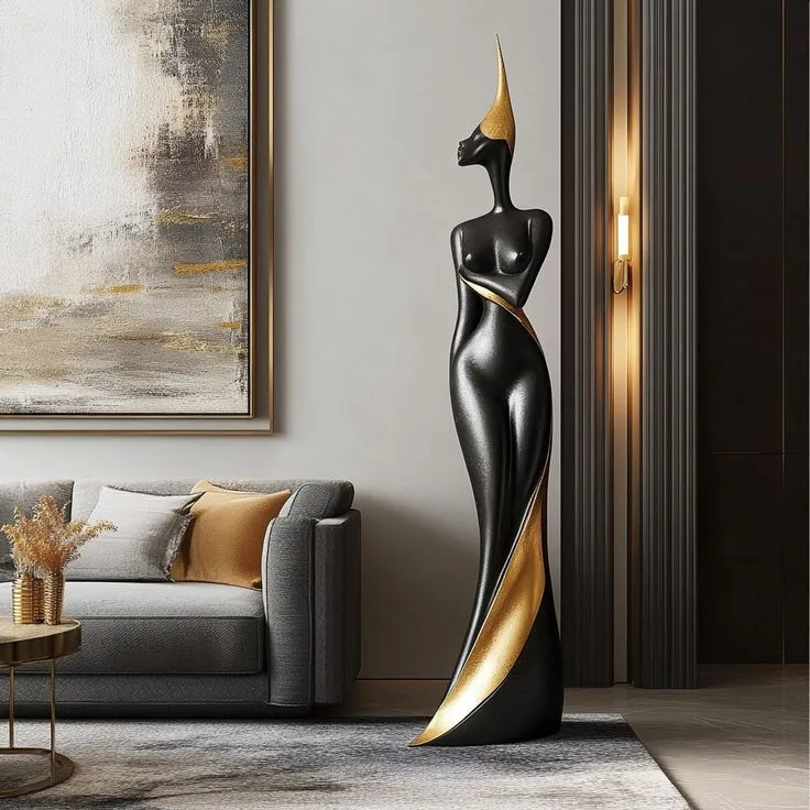Black Gold FRP Abstract Lady Sculpture for Villa Living Room Hotel Lobby Decor — view 3