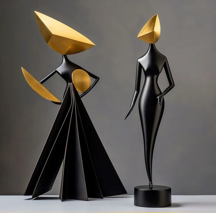 Black Gold FRP Abstract Lady Sculpture for Villa Living Room Hotel Lobby Decor — view 2