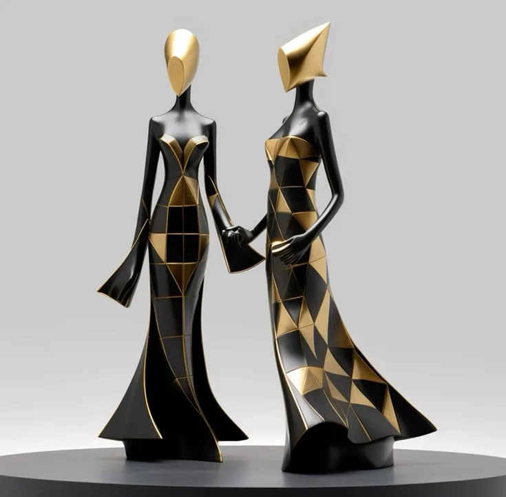 Black Gold FRP Abstract Lady Sculpture for Villa Living Room Hotel Lobby Decor
