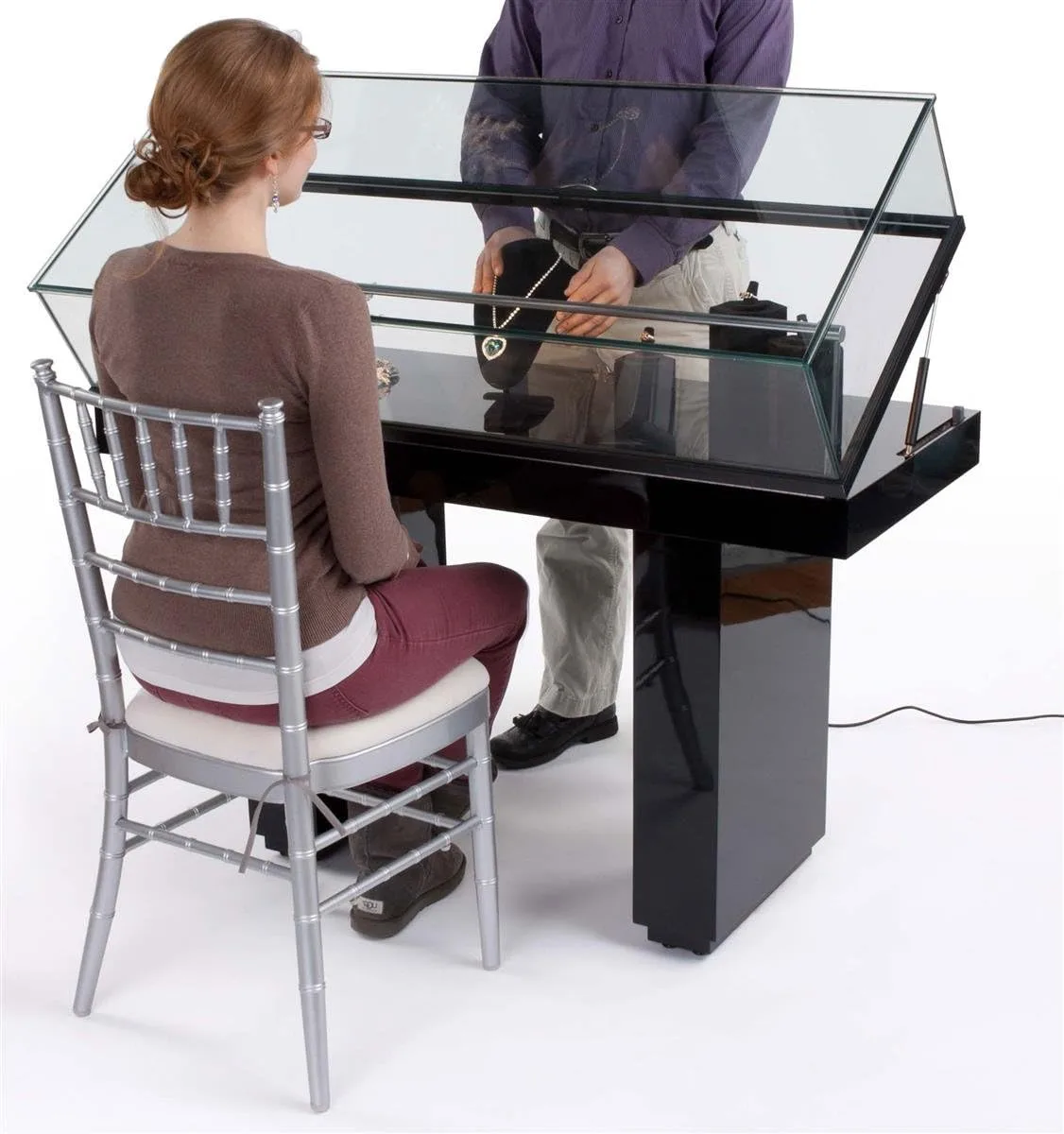 Black Jewelry Display Table, Illuminated Glass Gallery Case For Sale — view 5