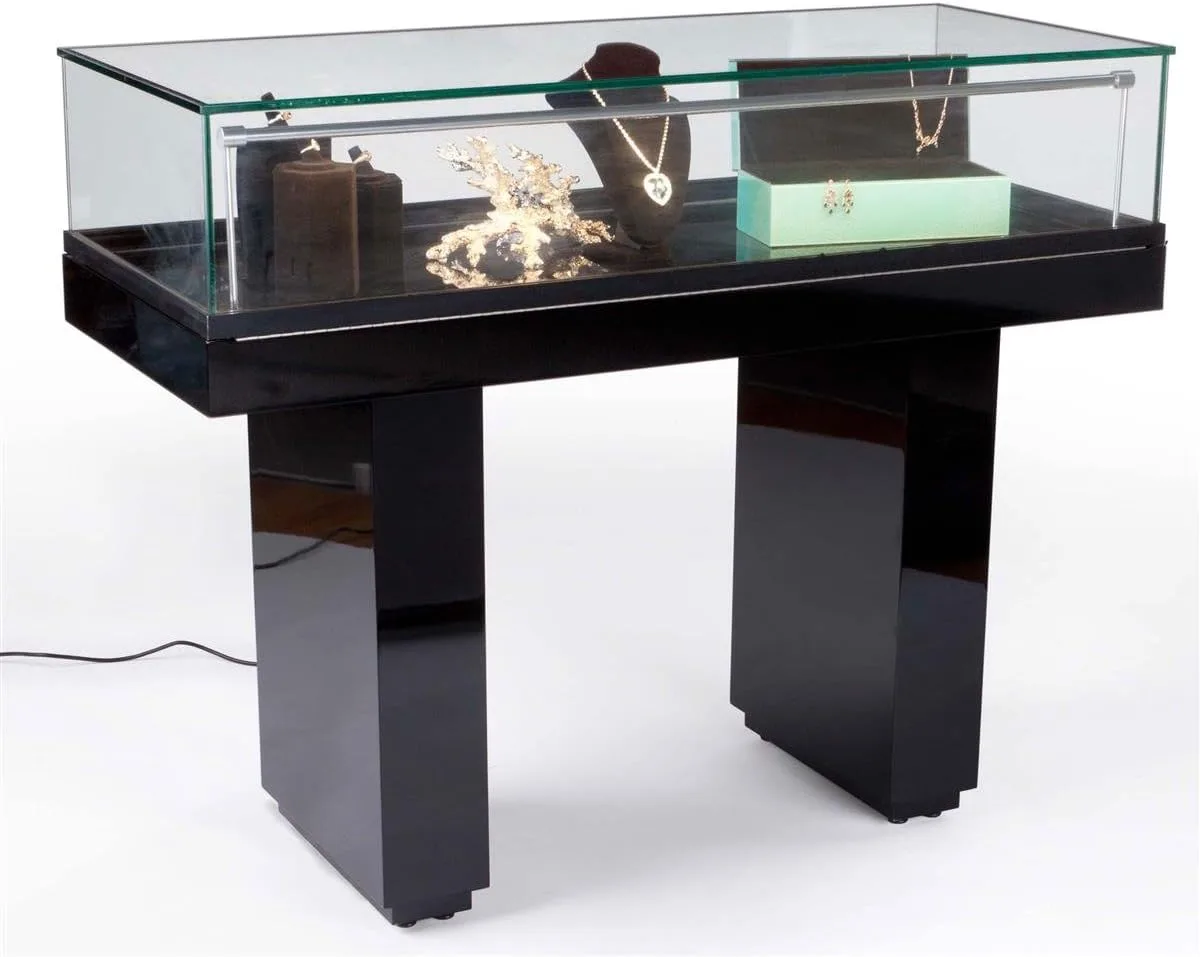 Black Jewelry Display Table, Illuminated Glass Gallery Case For Sale — view 4