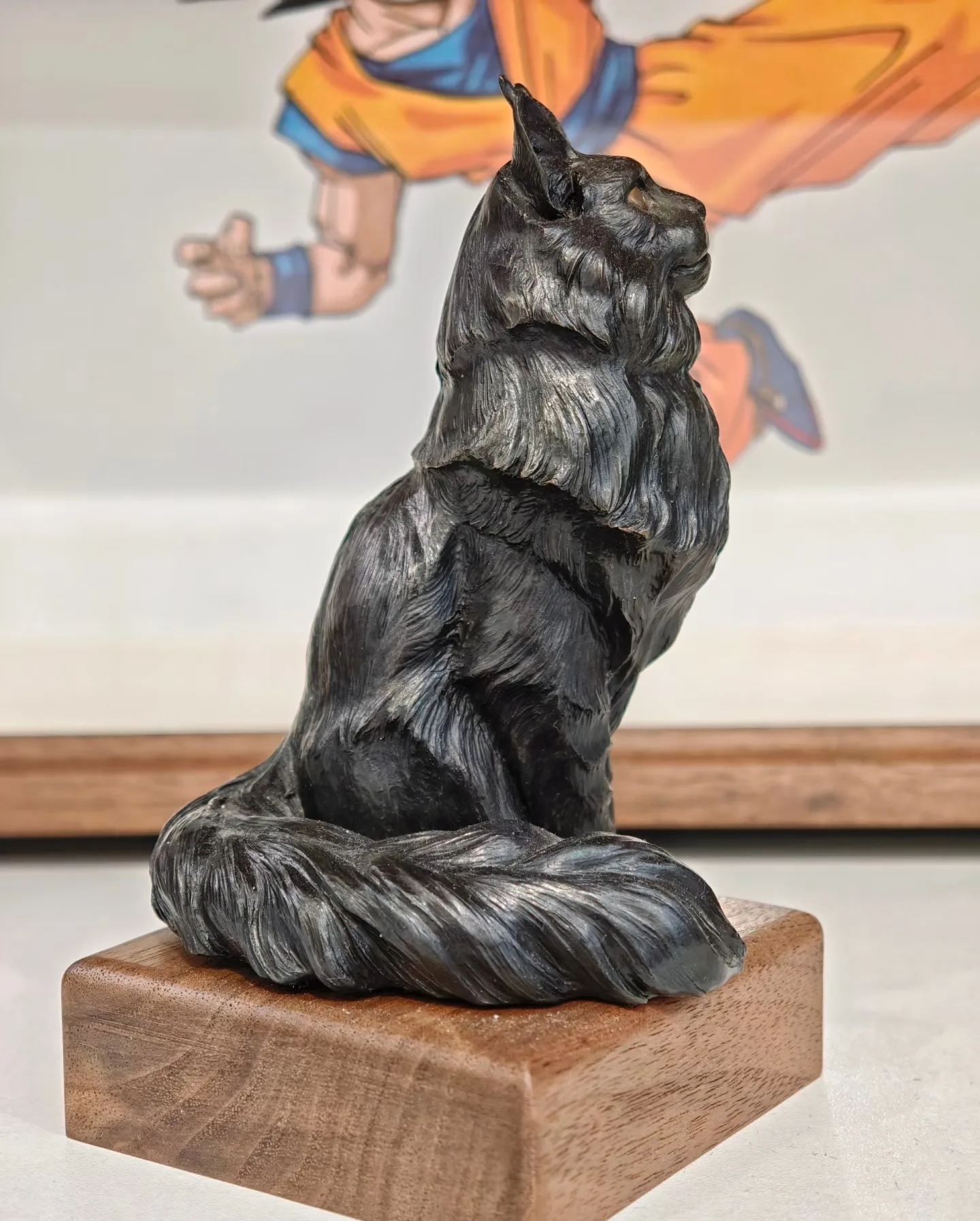 Black Maine Coon Bronze Sculpture | Custom Cat Statue with Free Branding — view 3