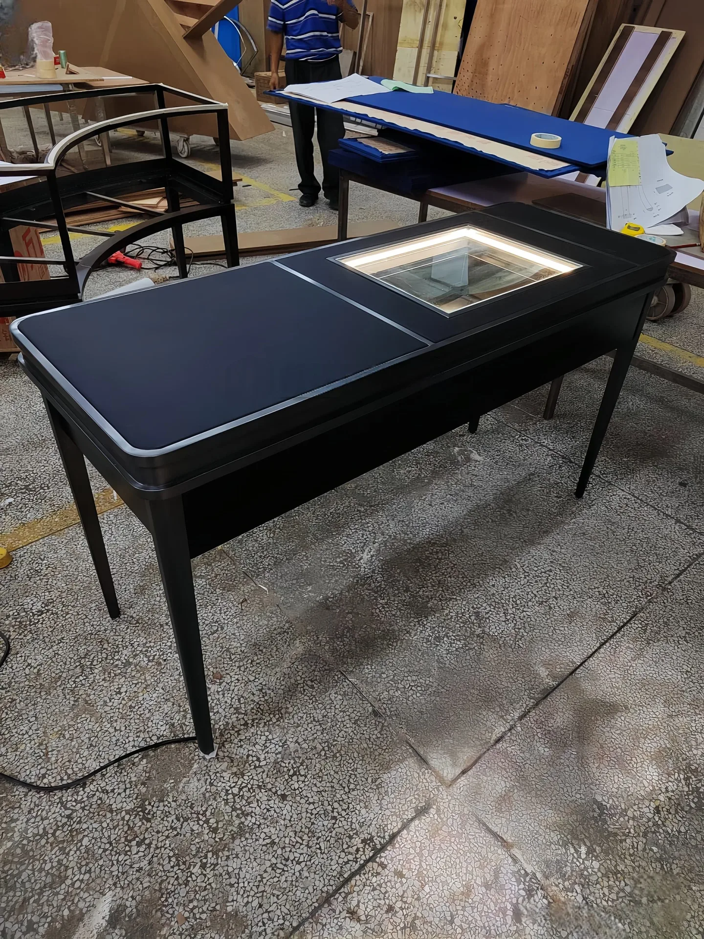 Black Modern Display Desk with Built-in LED Glass Showcase and Storage Drawer — view 5