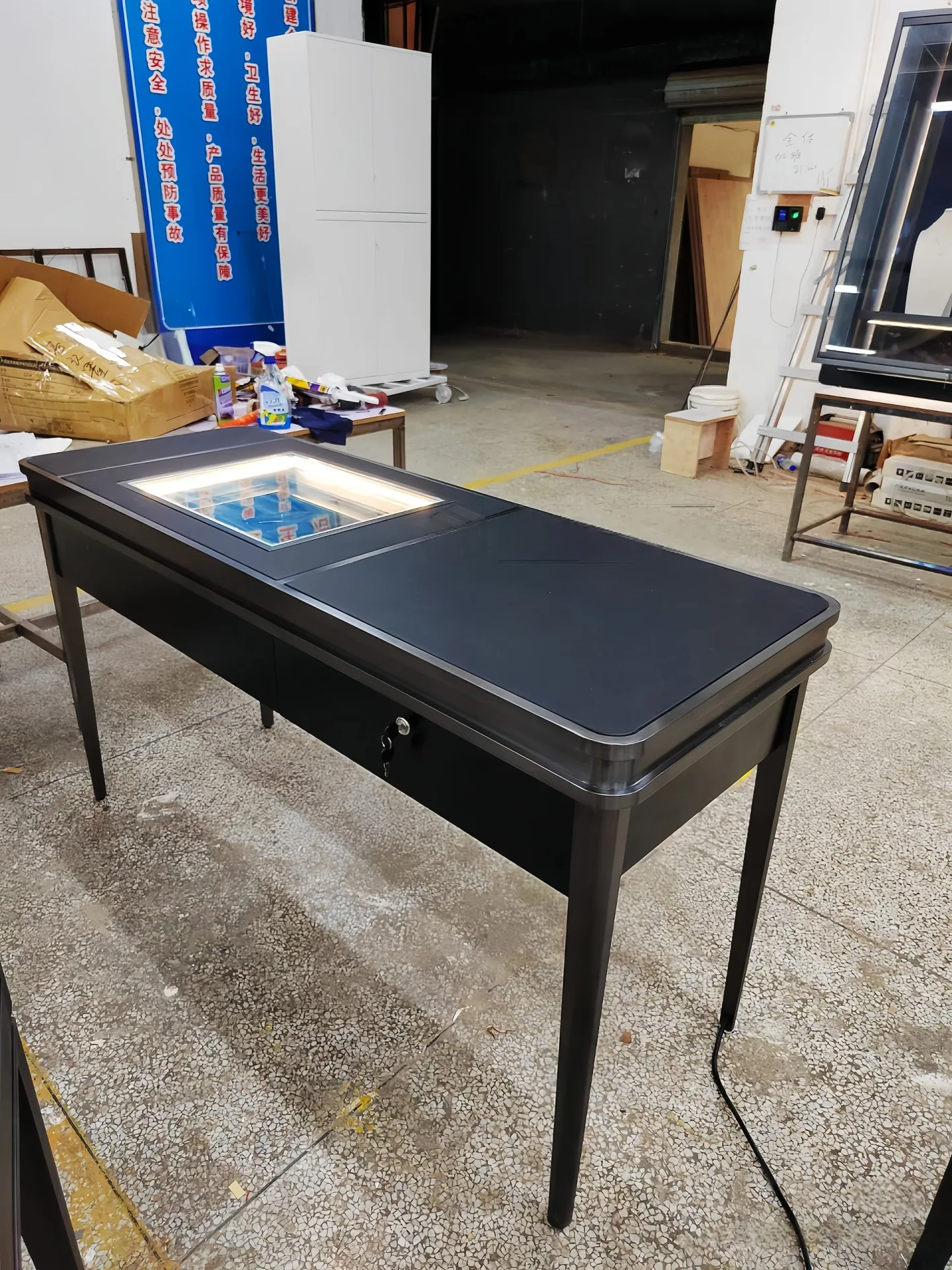 Black Modern Display Desk with Built-in LED Glass Showcase and Storage Drawer — view 4
