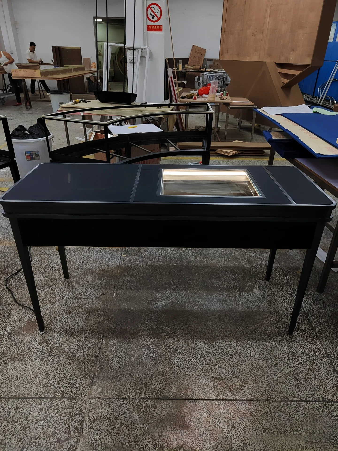 Black Modern Display Desk with Built-in LED Glass Showcase and Storage Drawer — view 6