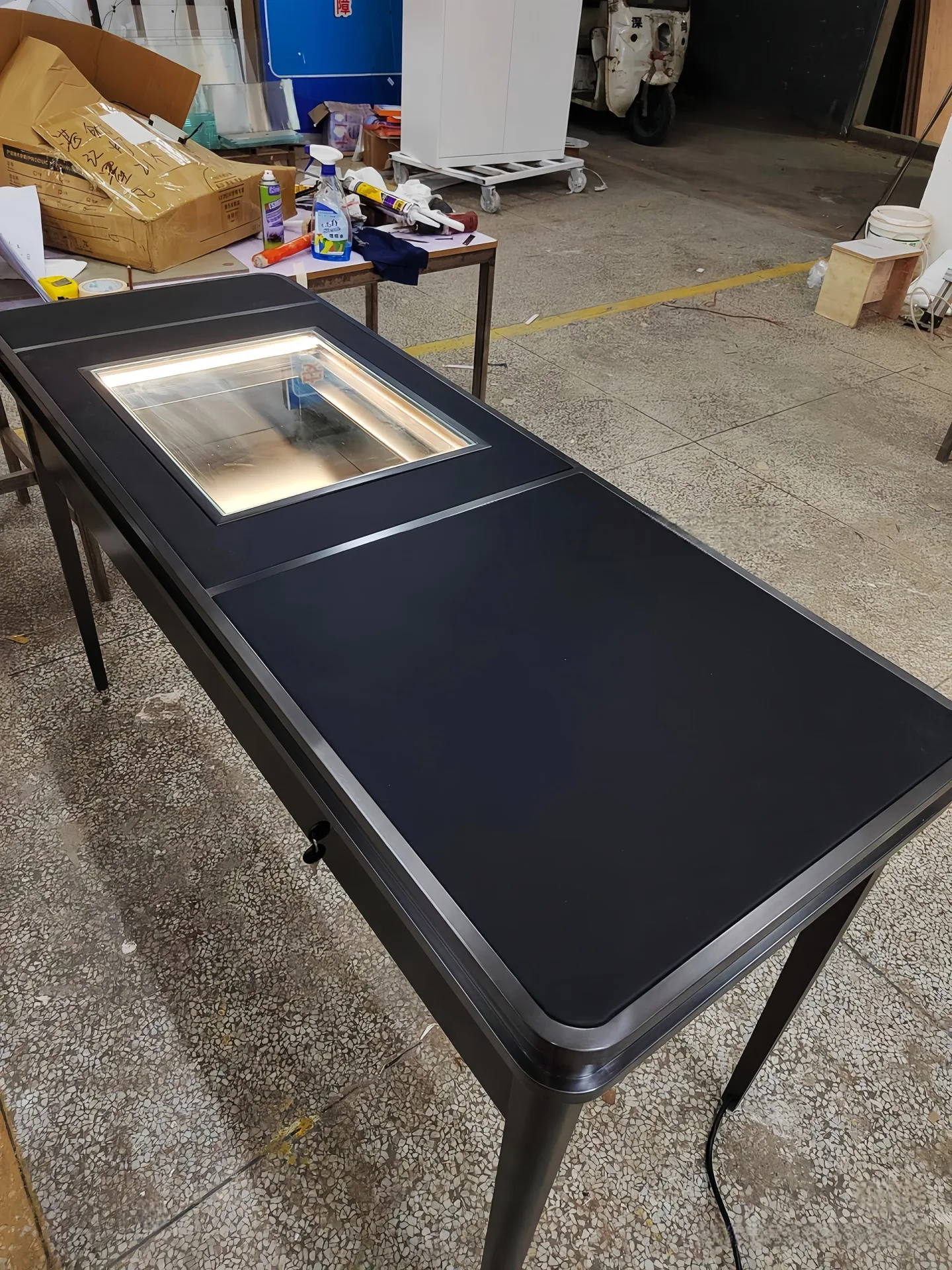 Black Modern Display Desk with Built-in LED Glass Showcase and Storage Drawer — view 7