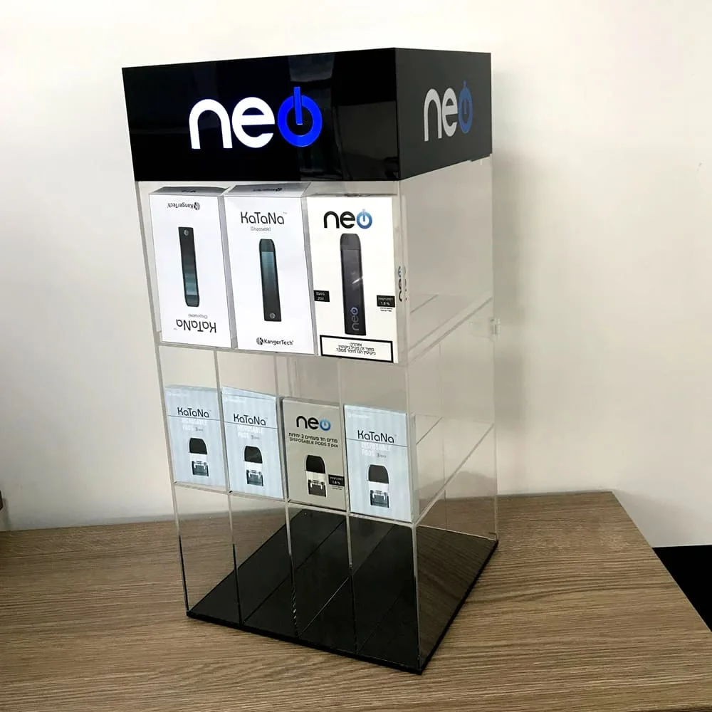 Black rectangular display rack for electronic cigarettes/vape shop display case — view 4
