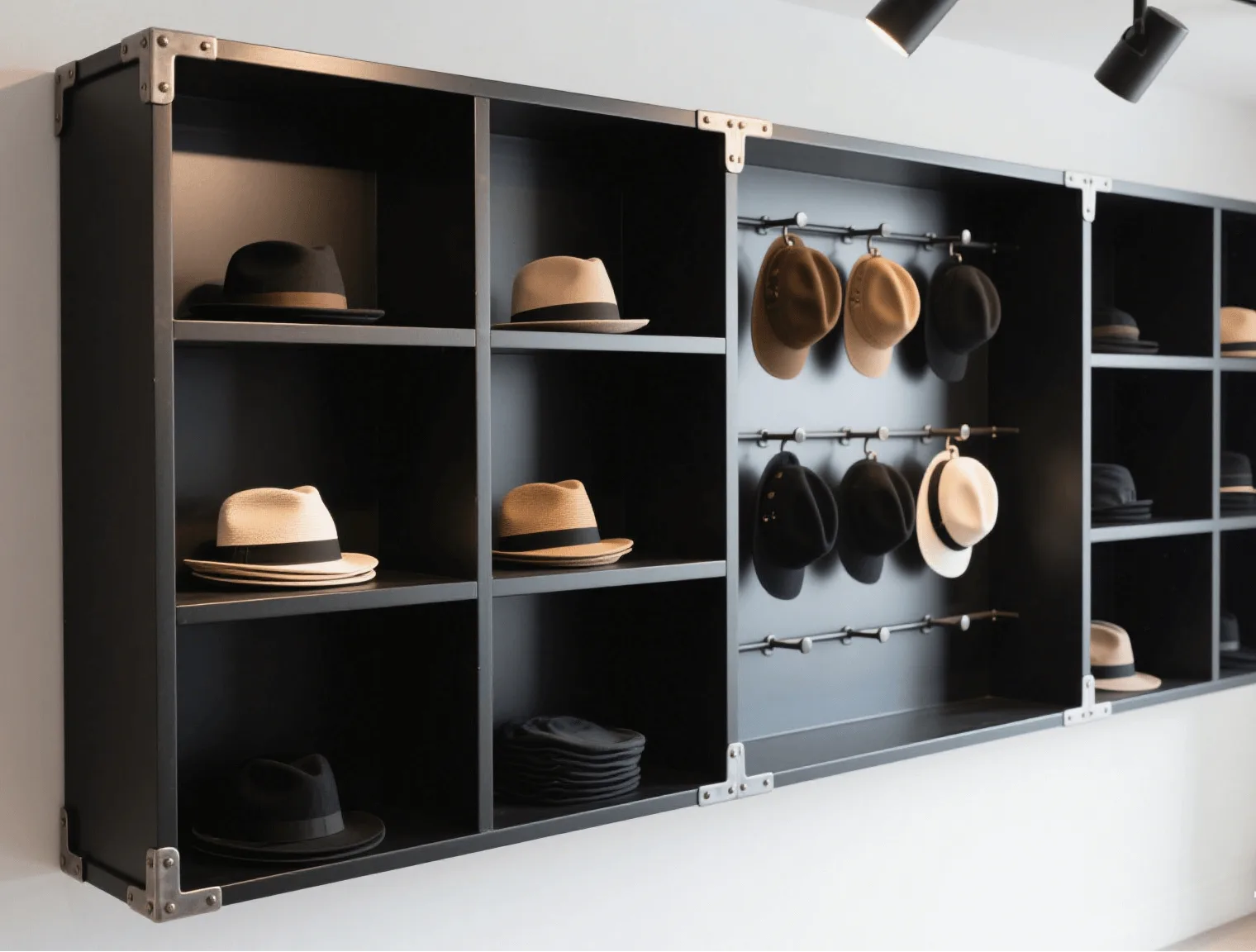 Black simple bag and hat display cabinet set customized fashion display space — view 3