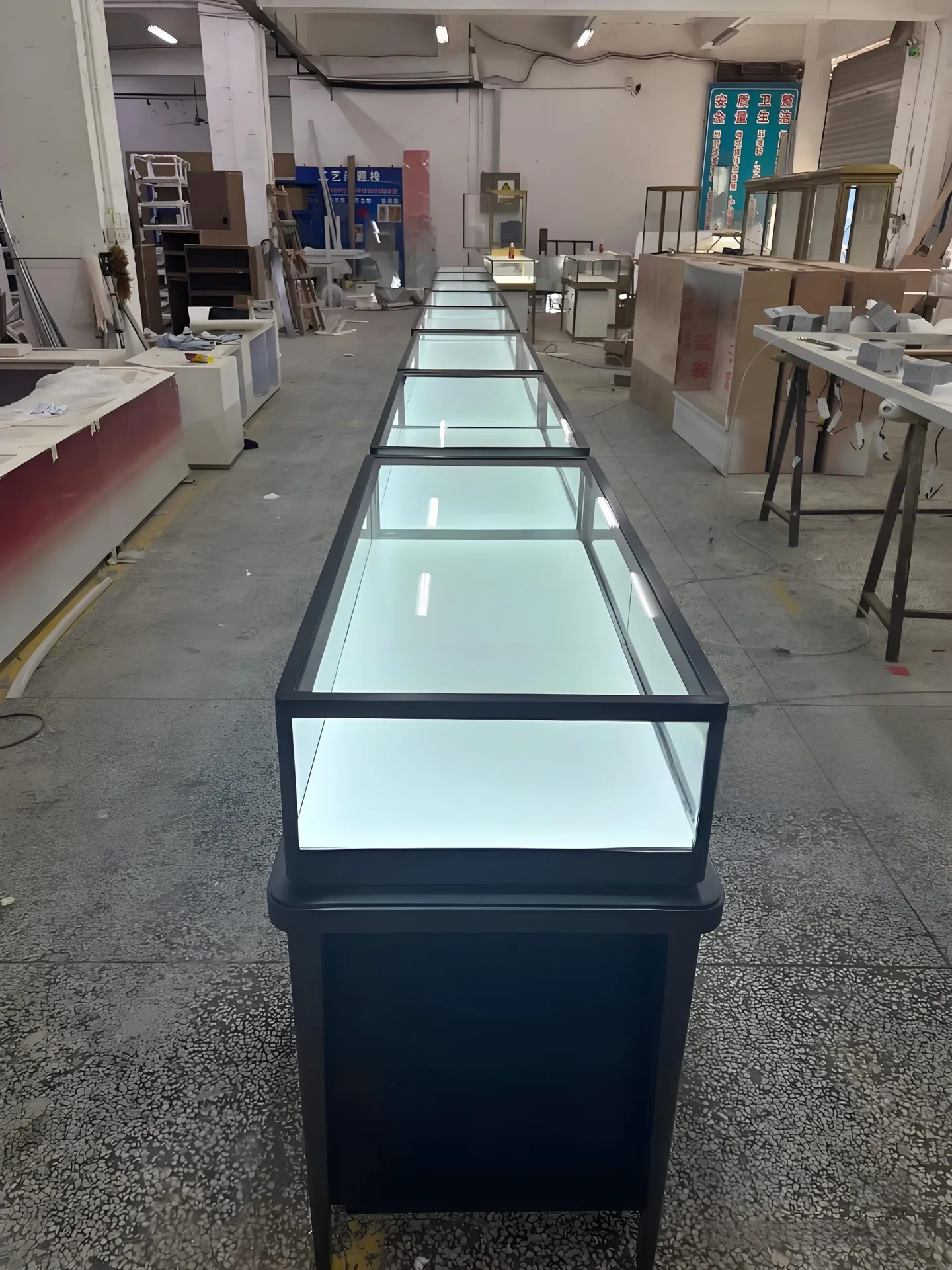 Black Steel Frame Glass Jewelry Display Counter With Drawer Storage — view 3