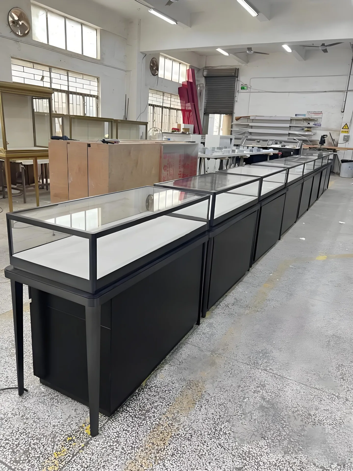 Black Steel Frame Glass Jewelry Display Counter With Drawer Storage — view 6