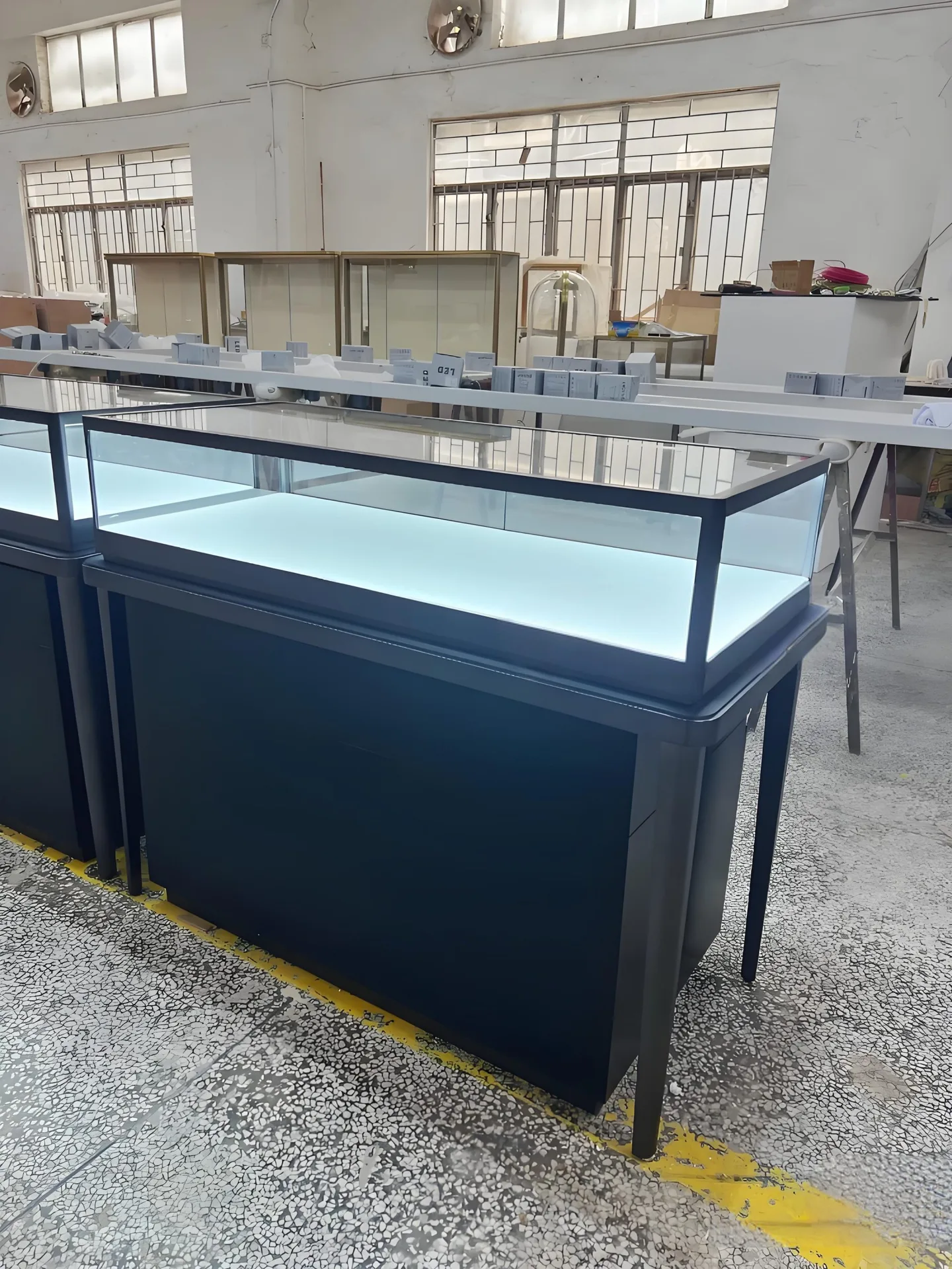 Black Steel Frame Glass Jewelry Display Counter With Drawer Storage — view 7