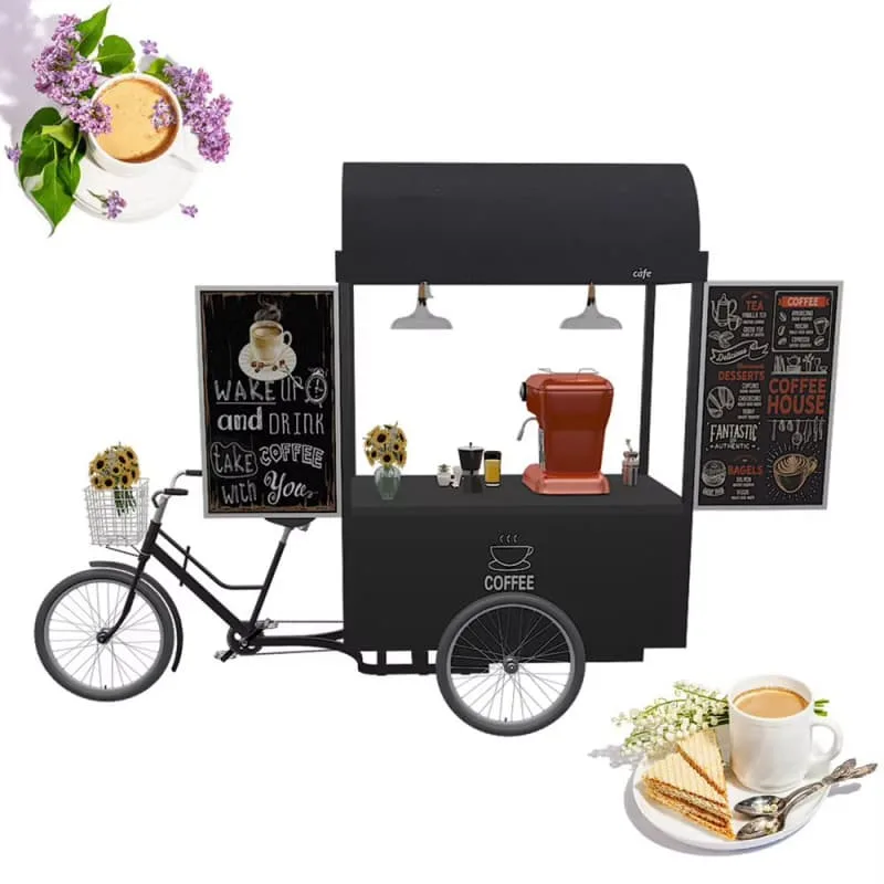 Black Vintage Coffee Bicycle Trike Cart For Public Outdoor Gathering Spots — view 6