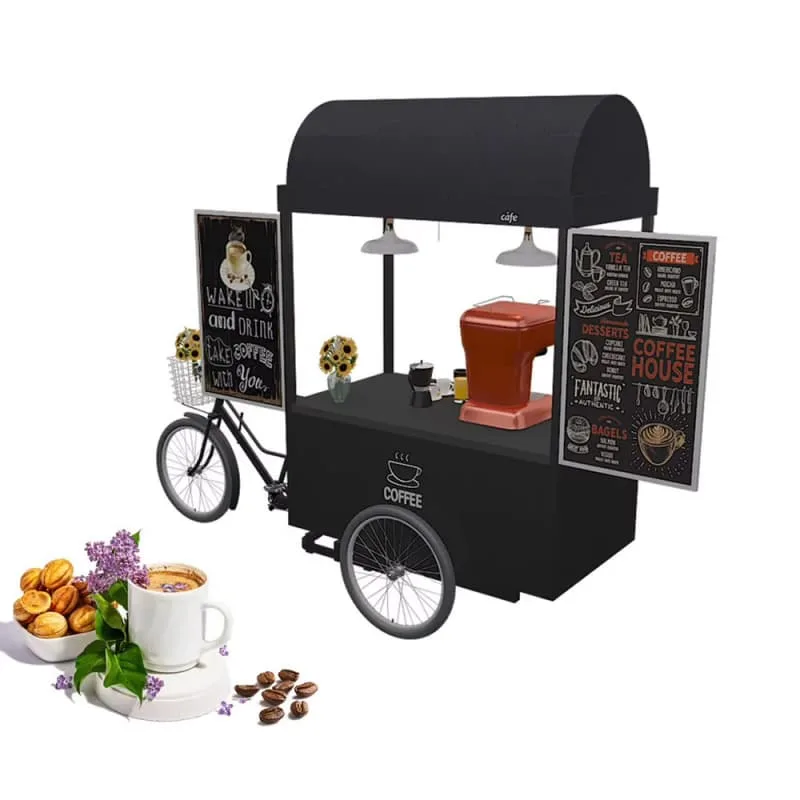 Black Vintage Coffee Bicycle Trike Cart For Public Outdoor Gathering Spots — view 4