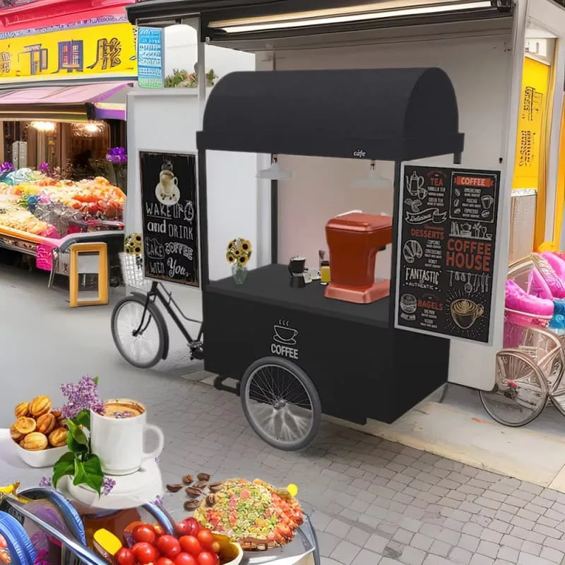 Black Vintage Coffee Bicycle Trike Cart For Public Outdoor Gathering Spots — view 5