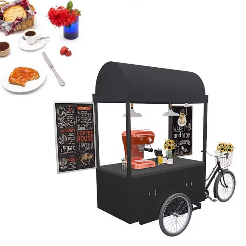 Black Vintage Coffee Bicycle Trike Cart For Public Outdoor Gathering Spots — view 3