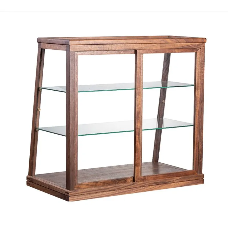 Black walnut solid wood desktop cabinet Household dustproof display glass cabinet — view 3