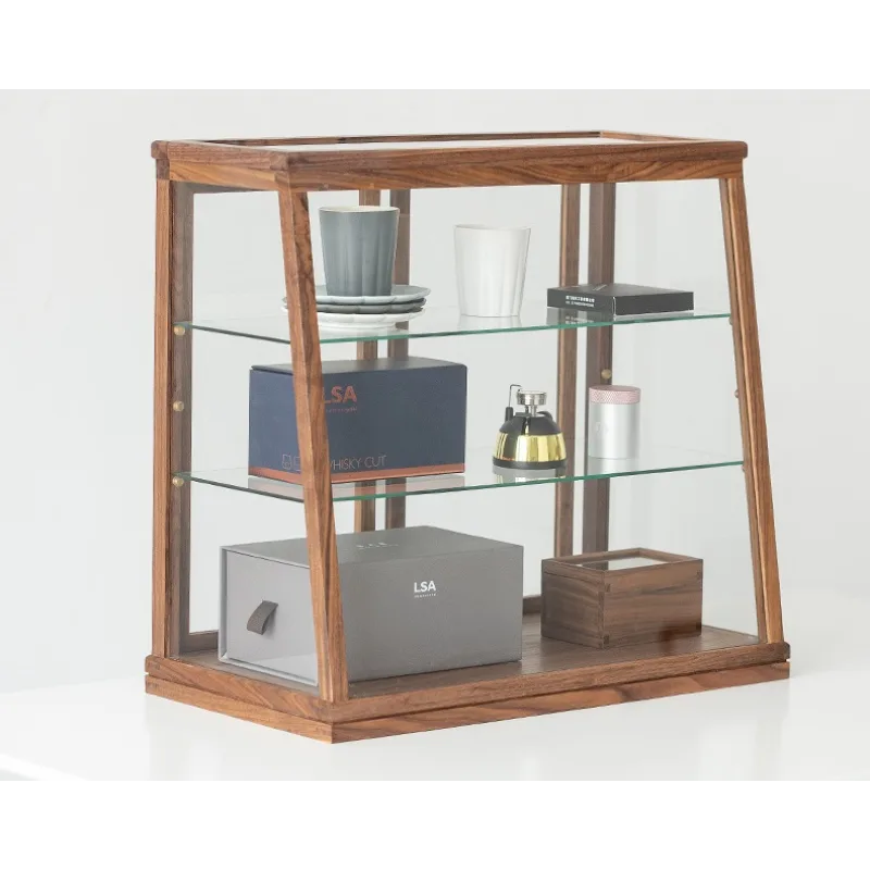 Black walnut solid wood desktop cabinet Household dustproof display glass cabinet — view 6