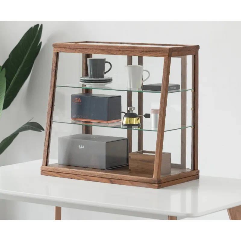 Black walnut solid wood desktop cabinet Household dustproof display glass cabinet — view 5