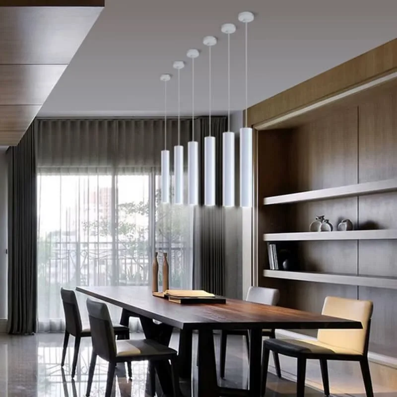 Black White Matte Cylindrical Pendant Light Fixture for Coffee Shop Kitchen Island for sale — view 4