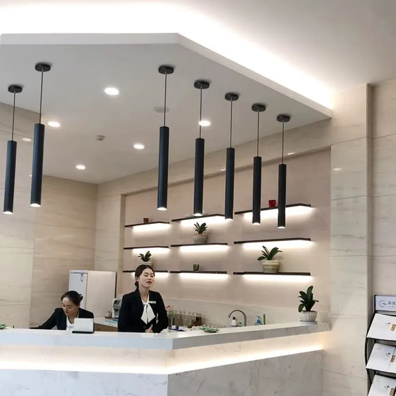Black White Matte Cylindrical Pendant Light Fixture for Coffee Shop Kitchen Island for sale — view 3