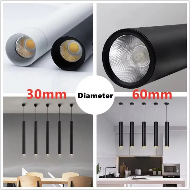 Black White Matte Cylindrical Pendant Light Fixture for Coffee Shop Kitchen Island for sale — view 6