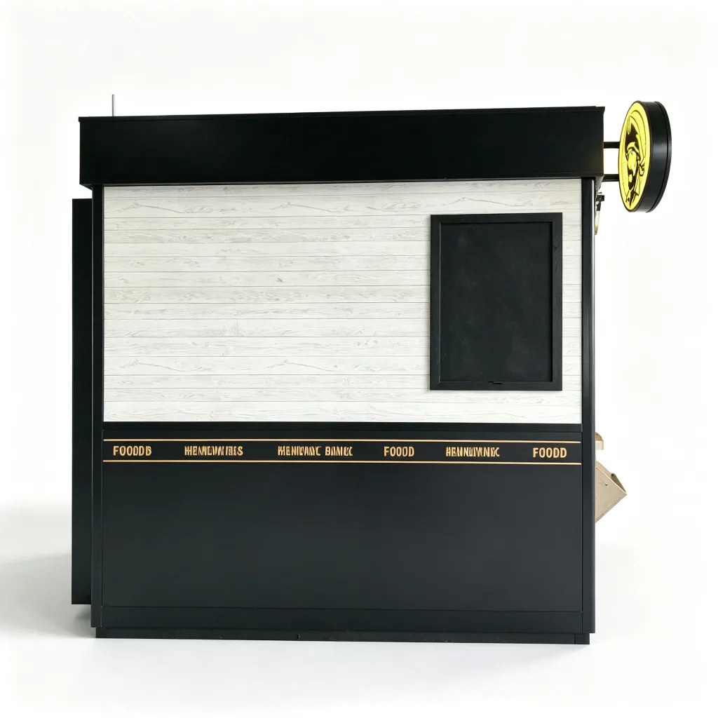 Black White Wood Train Station Pasty Food Kiosk with Glass Display and Coffee Service — view 3