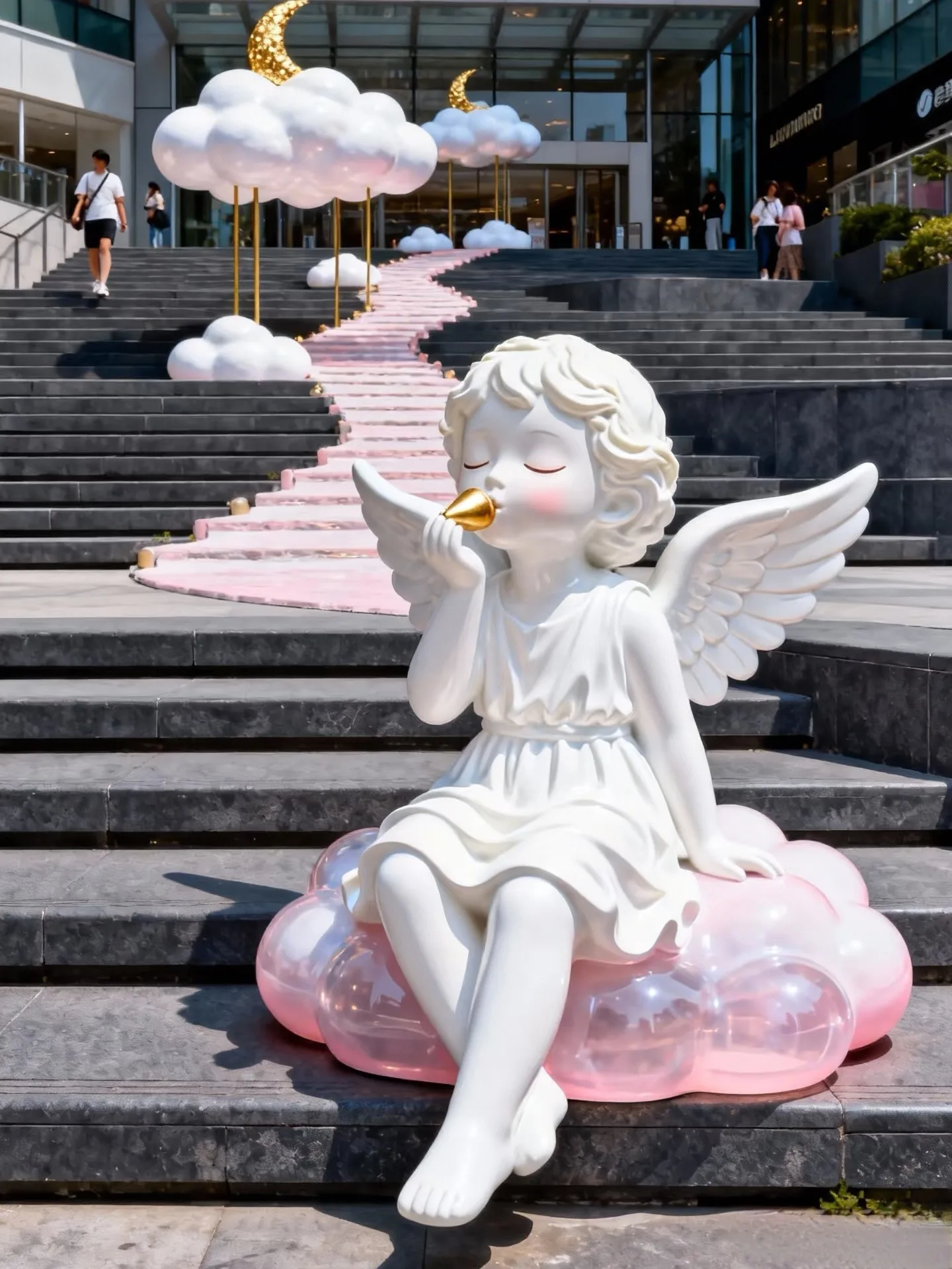 Blowing Horn Angel Fiberglass Sculpture for Mall Stair Plaza — view 2