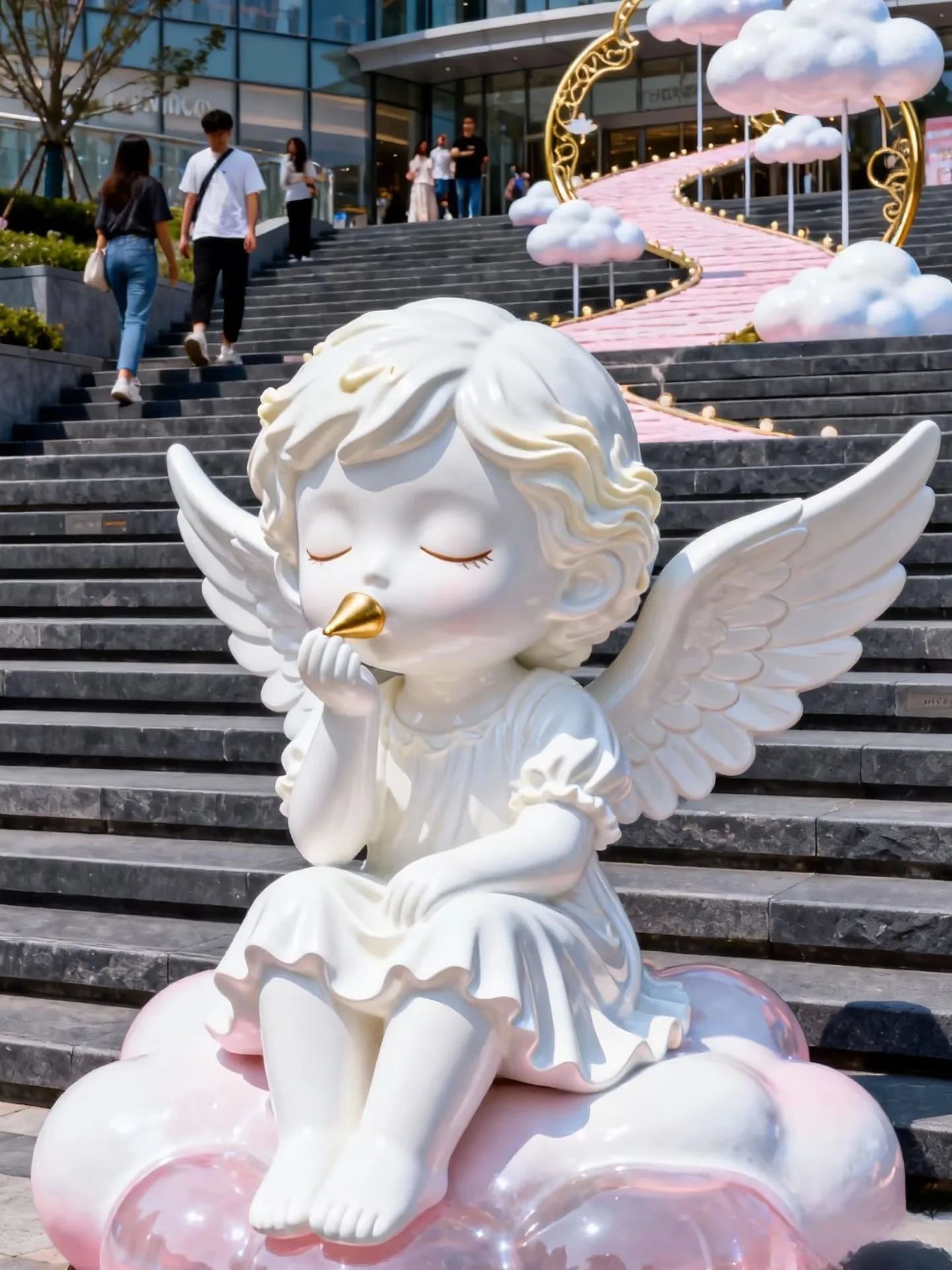 Blowing Horn Angel Fiberglass Sculpture for Mall Stair Plaza
