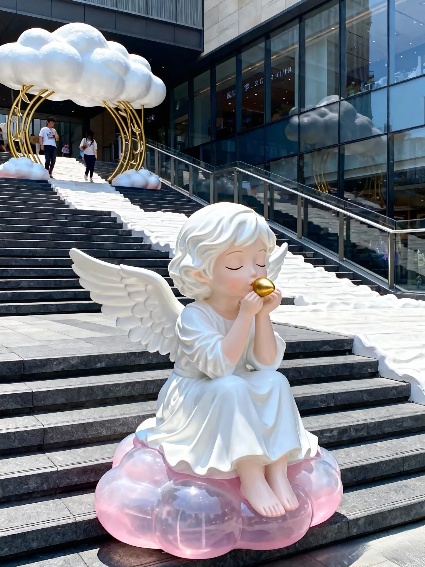 Blowing Horn Angel Fiberglass Sculpture for Mall Stair Plaza — view 3