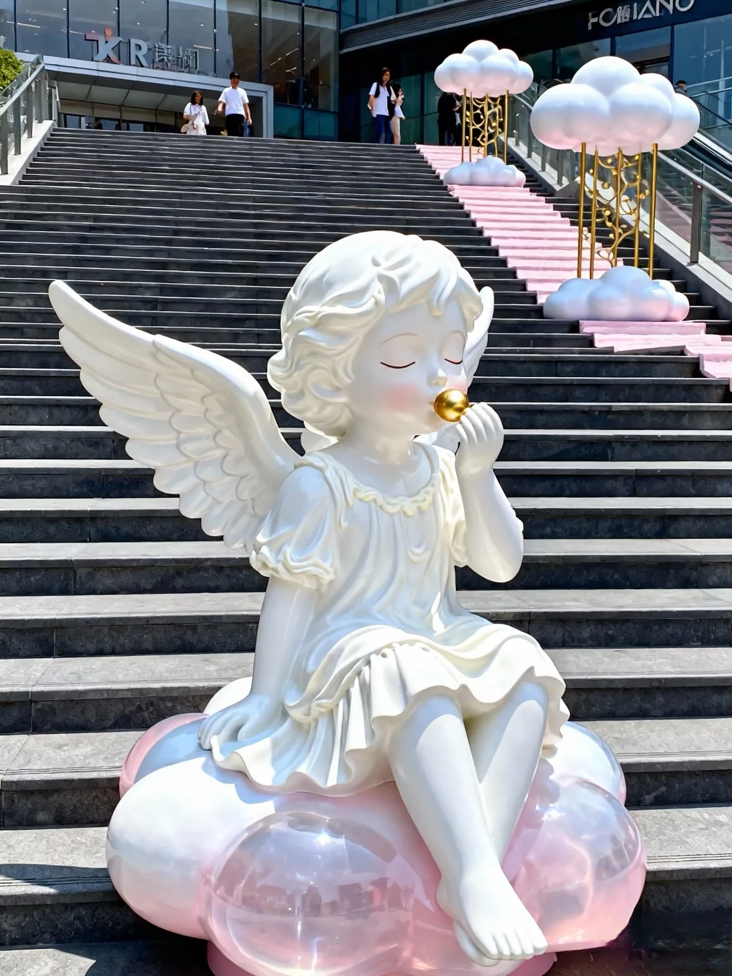 Blowing Horn Angel Fiberglass Sculpture for Mall Stair Plaza — view 4