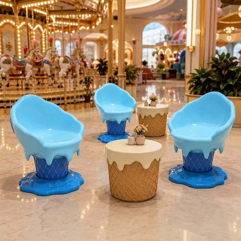 Blue melting ice‑cream cone table chairs for outdoor commercial — view 3